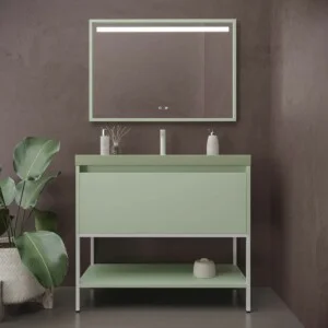 Meuble de salle de bain ELEN sur pieds 1 tiroir – 1 étagère inférieure BLANC VERT / BLANC