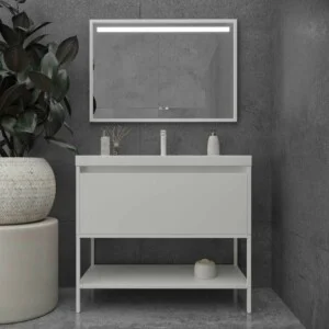 Meuble de salle de bain ELEN sur pieds 1 tiroir – 1 étagère inférieure BLANC