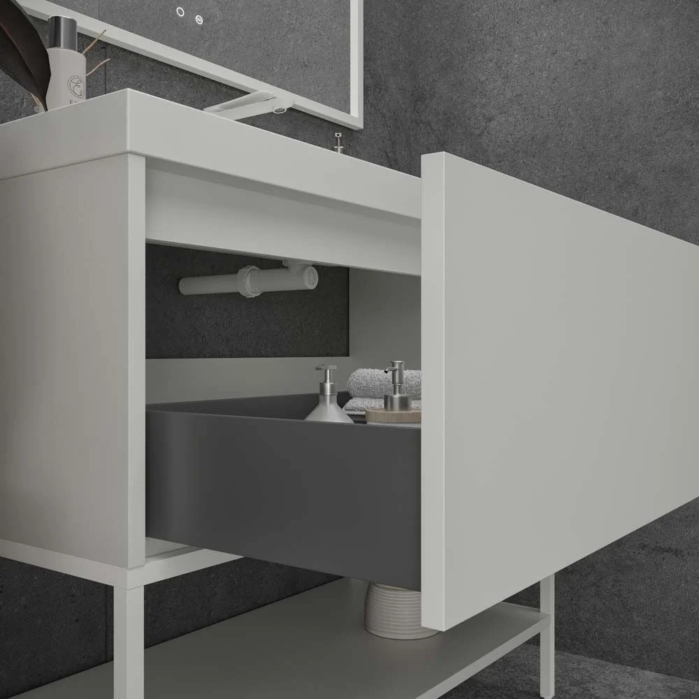 Meuble de salle de bain ELEN sur pieds 1 tiroir – 1 étagère inférieure BLANC – Image 3