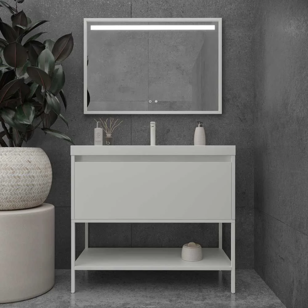 Meuble de salle de bain ELEN sur pieds 1 tiroir – 1 étagère inférieure BLANC