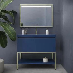 Meuble de salle de bain ELEN sur pieds 1 tiroir – 1 étagère inférieure BLEU COBALT / OR MAT