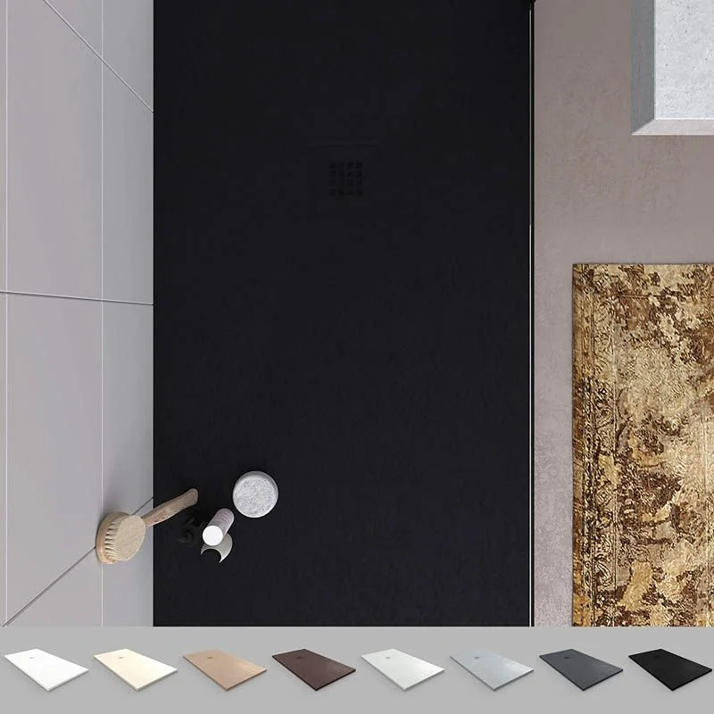 Receveur de douche en résine MYSTONE Noir RAL 9005 et autres coloris exclusifs, texture ardoise antibactérienne et antidérapante