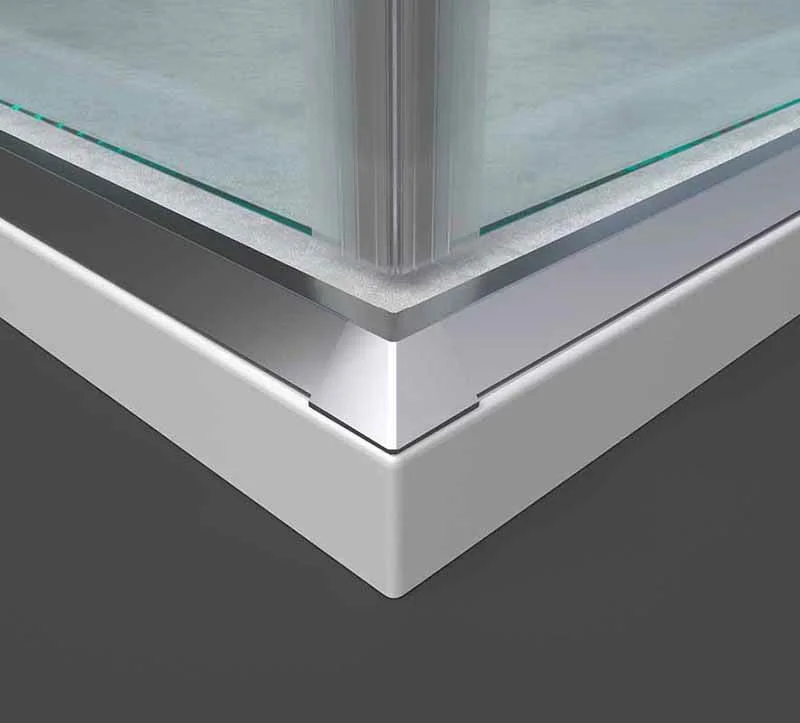 Cabine de douche carrée BASIC ouverture angulaire 2 fixes-2 portes coulissantes. Pas de profil inférieur. Avec traitement anti-calcaire Finition CHROME BRILLANT. – Image 3