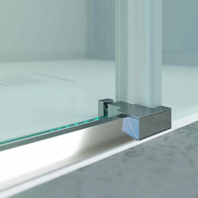 Cabine de douche carrée BASIC ouverture angulaire 2 fixes-2 portes coulissantes. Pas de profil inférieur. Avec traitement anti-calcaire Finition CHROME BRILLANT. – Image 7