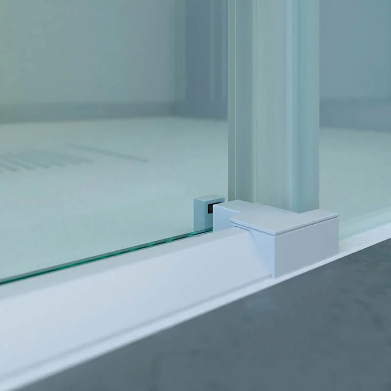 Cabine de douche carrée BASIC ouverture angulaire 2 fixes-2 portes coulissantes. Pas de profil inférieur. Avec traitement anti-calcaire Finition BLANC MAT. – Image 5