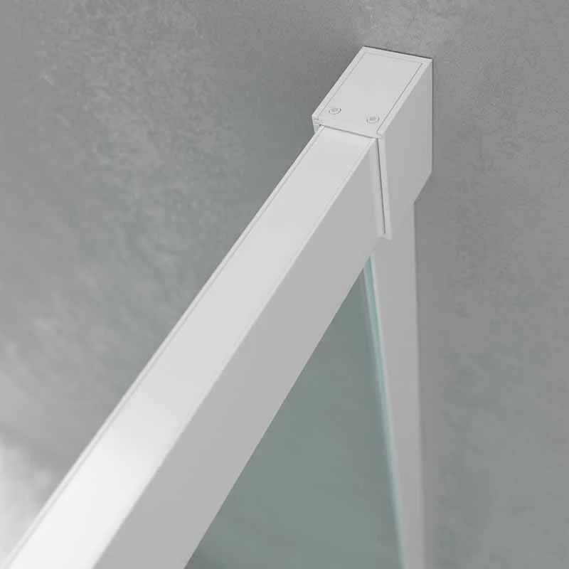 Cabine de douche carrée BASIC ouverture angulaire 2 fixes-2 portes coulissantes. Pas de profil inférieur. Avec traitement anti-calcaire Finition BLANC MAT. – Image 6