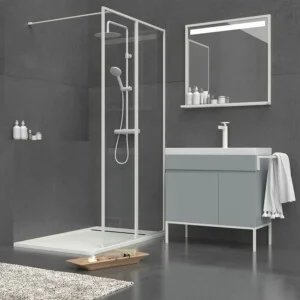 Meuble de salle de bain 1 tiroir- 1 porte finition GRIS CIMENT mat avec vasque en résine épaisseur 6 cm