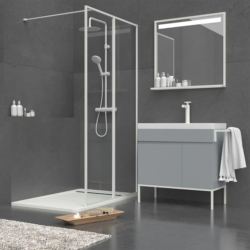 Meuble de salle de bain 1 tiroir- 1 porte finition GRIS CIMENT mat avec vasque en résine épaisseur 6 cm