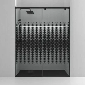 Paroi de douche frontale LIFE 1 porte fixe + 1 coulissante Verre sérigraphié 8 mm à fermeture amortie. Finition NOIR MAT