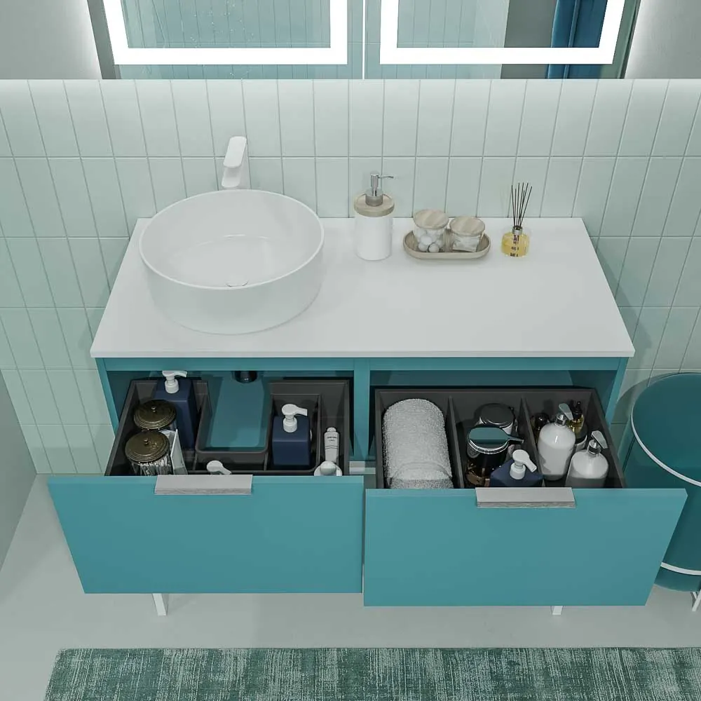 Meuble de salle de bain ELLA sur pieds 2 tiroirs finition OCEAN – Image 2