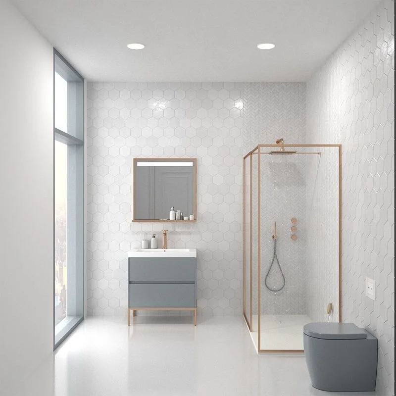 Meuble de salle de bain 2 tiroirs GRIS CIMENT finition mate avec vasque en résine épaisseur 6 cm – Image 4