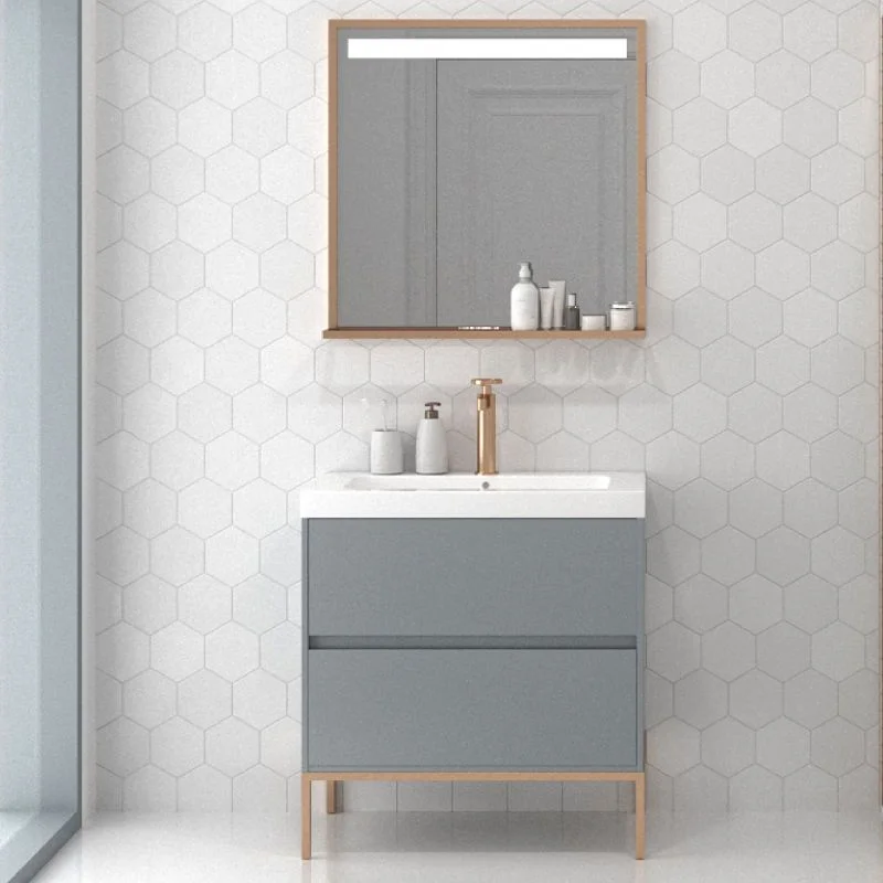 Meuble de salle de bain 2 tiroirs GRIS CIMENT finition mate avec vasque en résine épaisseur 6 cm