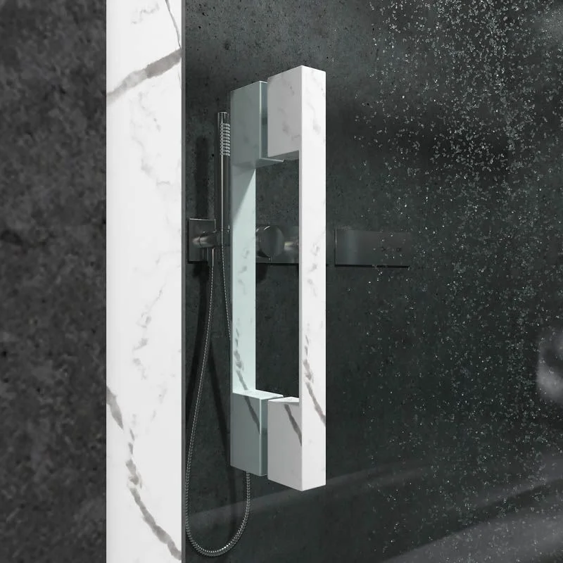 Paroi de douche avant FLARE 1 fixe -1 porte coulissante. Finition effet marbre. Finition CALACATTA – Image 7
