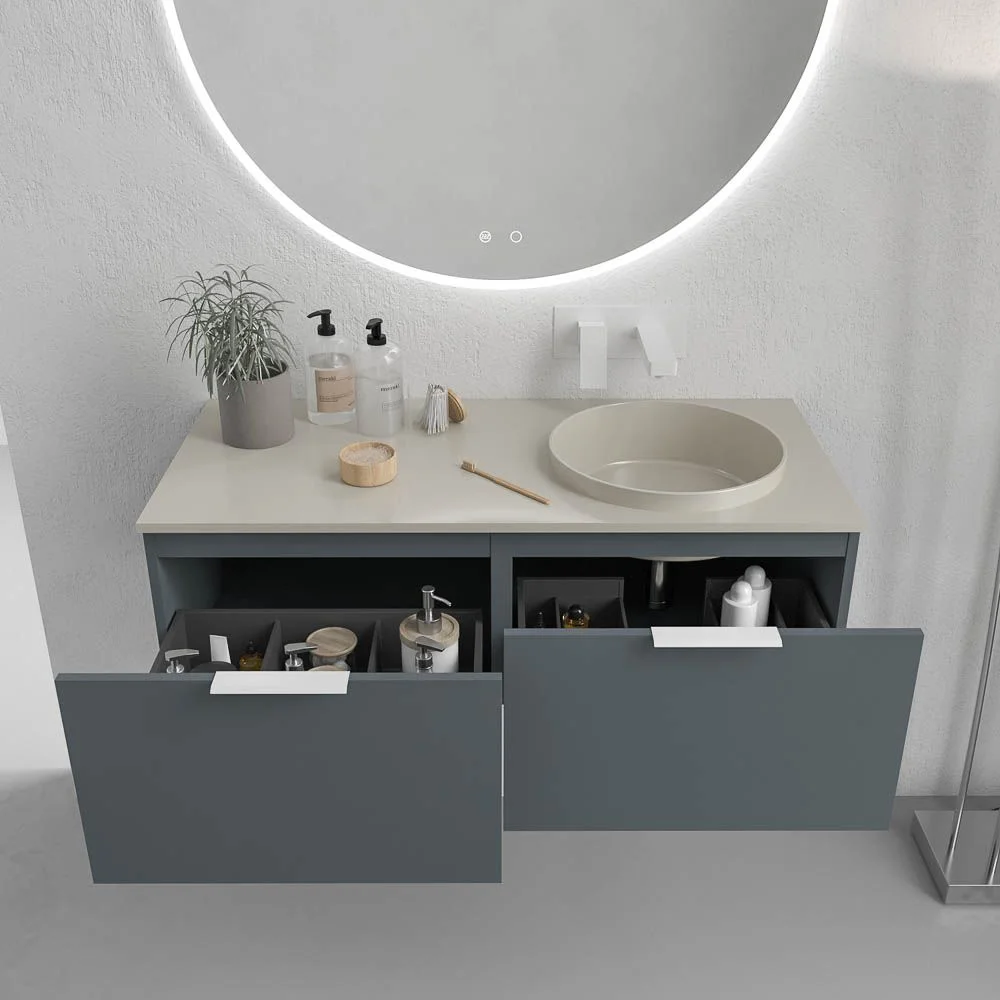 Meuble de salle de bain suspendu 2 tiroirs EMMA, finition GRAPHITE – Image 3