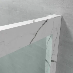 Paroi de douche avant FLARE 1 fixe -1 porte coulissante. Finition effet marbre. Finition CALACATTA