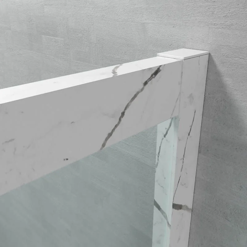 Paroi de douche avant FLARE 1 fixe -1 porte coulissante. Finition effet marbre. Finition CALACATTA