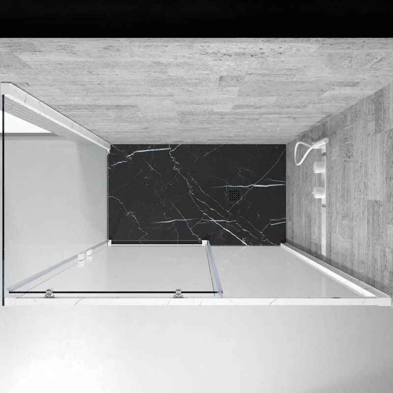 Paroi de douche avant FLARE 1 fixe -1 porte coulissante. Finition effet marbre. Finition CALACATTA – Image 8