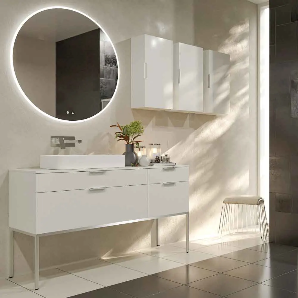 ELLA meuble de salle de bain sur pieds 4 tiroirs finition BLANC