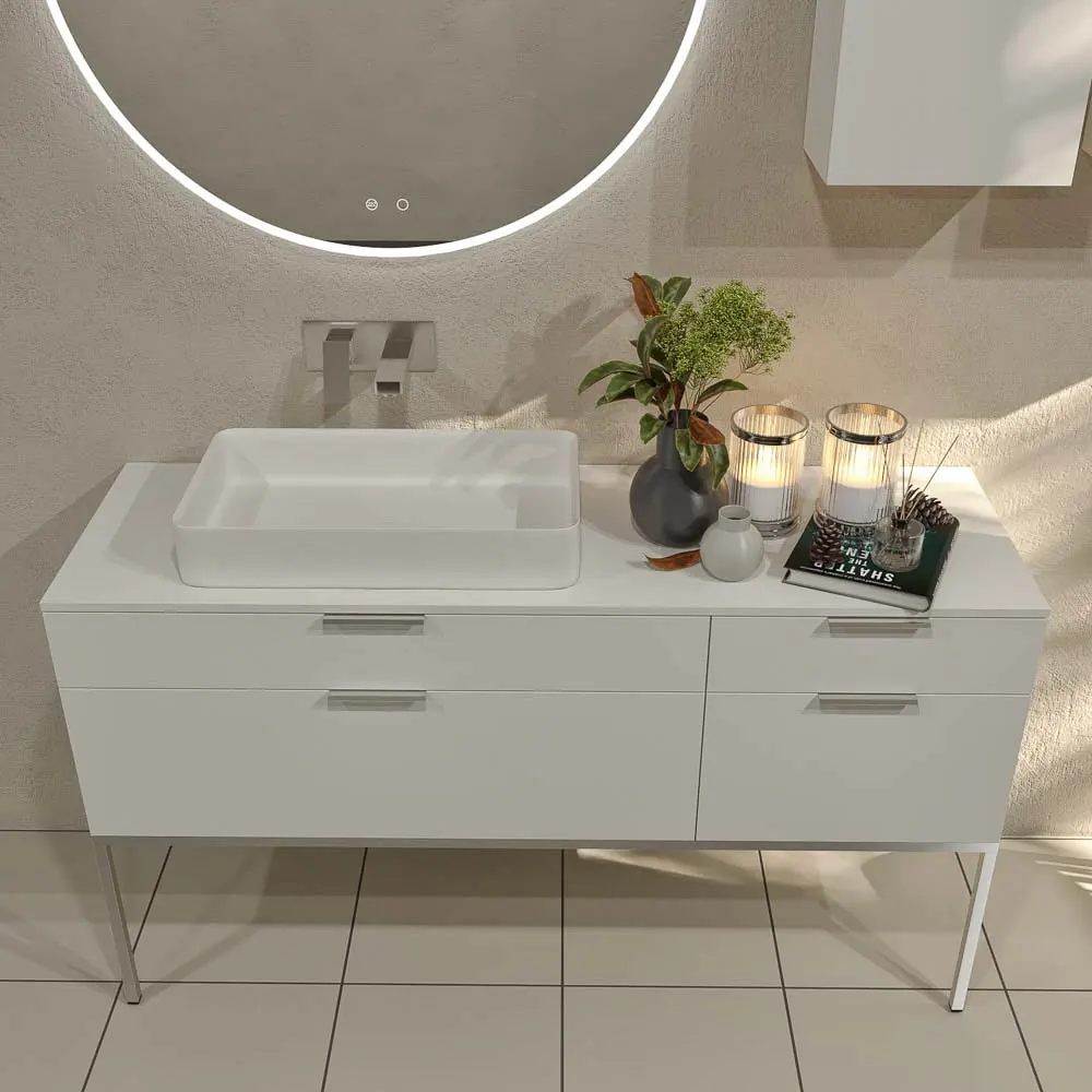 ELLA meuble de salle de bain sur pieds 4 tiroirs finition BLANC – Image 4