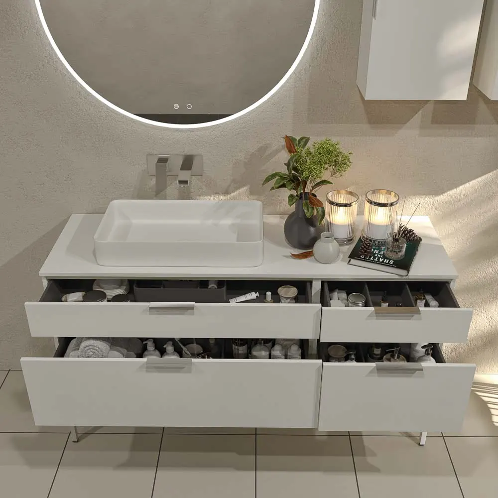 ELLA meuble de salle de bain sur pieds 4 tiroirs finition BLANC – Image 3