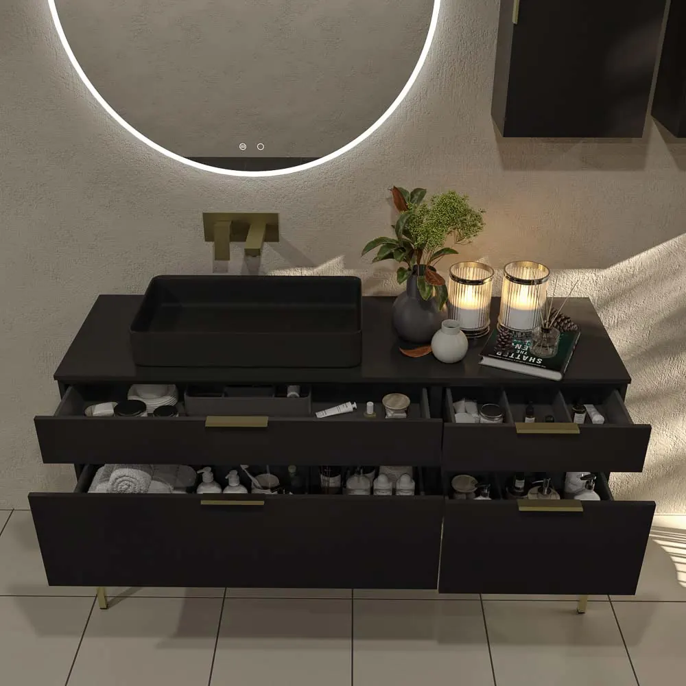 ELLA meuble de salle de bain sur pieds 4 tiroirs finition NOIR – Image 5