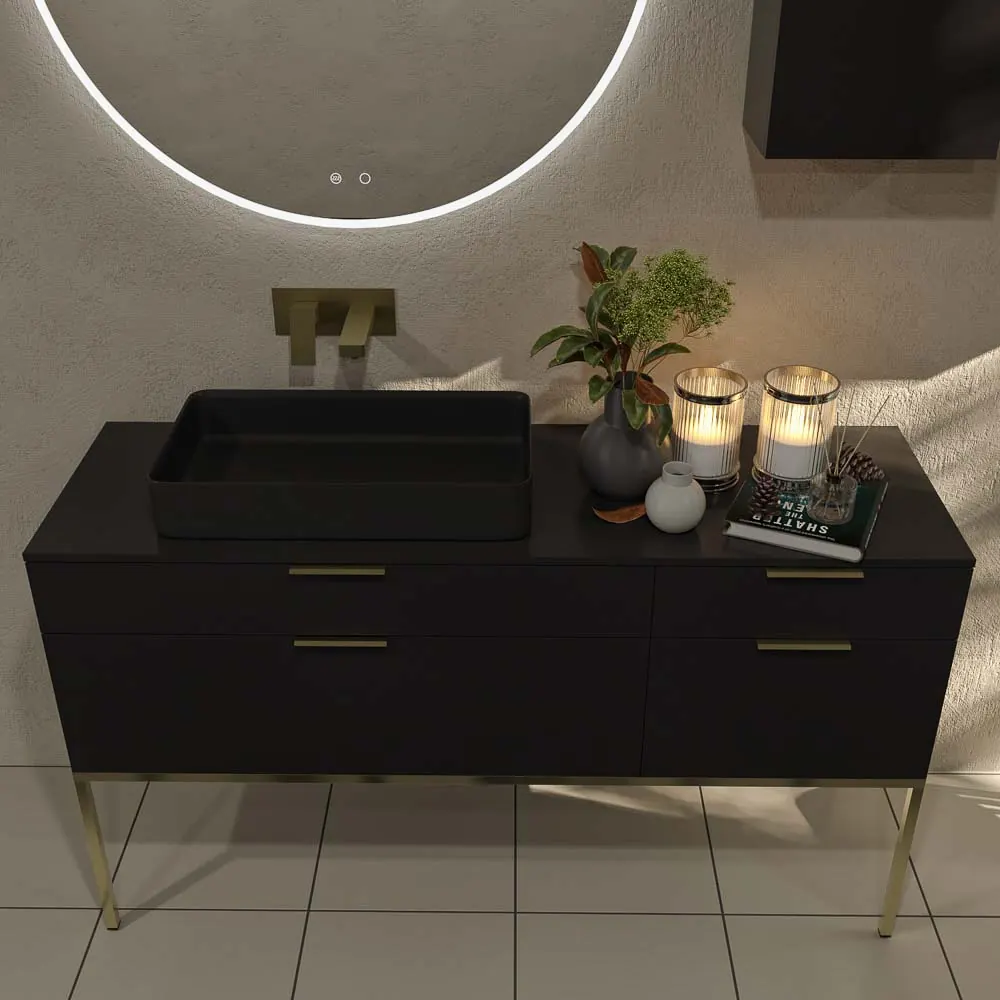 ELLA meuble de salle de bain sur pieds 4 tiroirs finition NOIR – Image 4