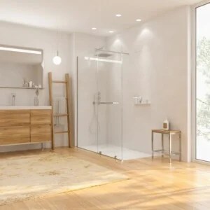 Paroi de douche frontale ouverte VERONA 1 finition fixe- 1 porte coulissante. CHROMÉ BRILLANT