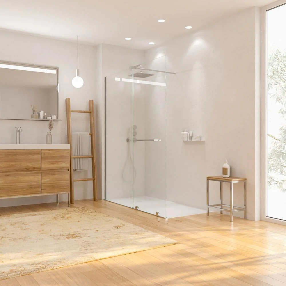 Paroi de douche frontale ouverte VERONA 1 finition fixe- 1 porte coulissante. CHROMÉ BRILLANT