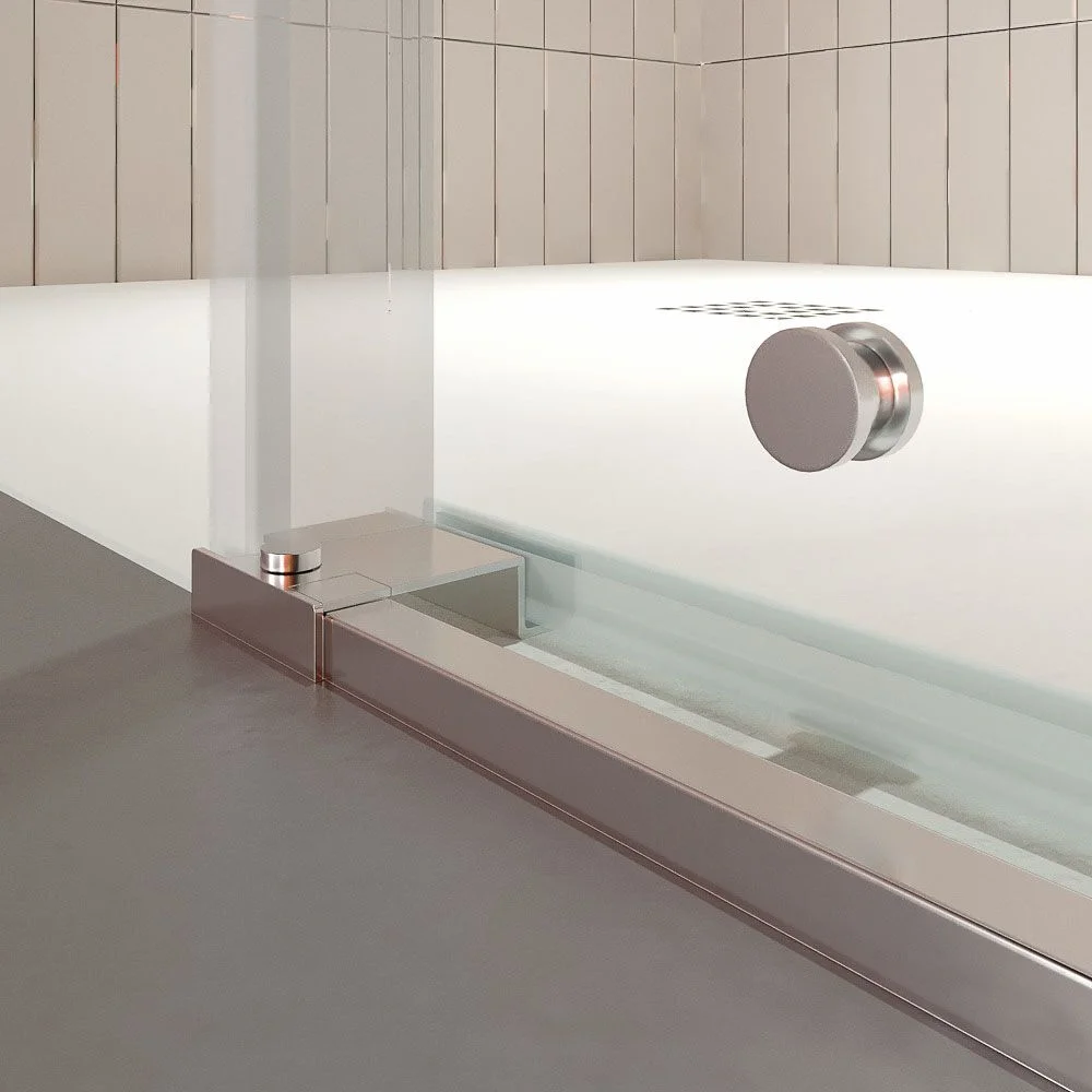 Paroi de douche frontale AXER 1 fixe + 1 porte centrale coulissante + 1 fixe Verre 6 mm. sécurité tempérée. ACIER INOXIDABLE – Image 4