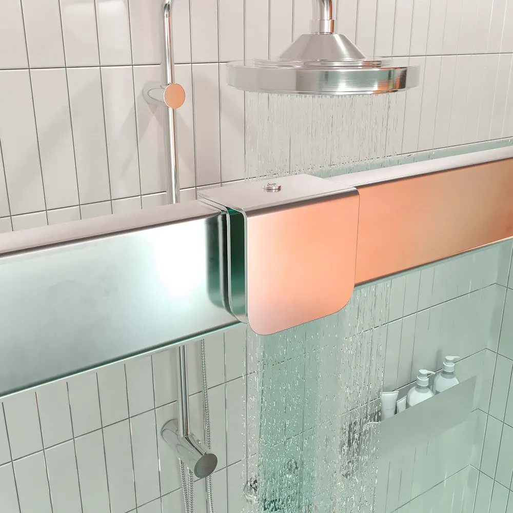 Paroi de douche frontale AXER 1 fixe + 1 porte centrale coulissante + 1 fixe Verre 6 mm. sécurité tempérée. ACIER INOXIDABLE – Image 5