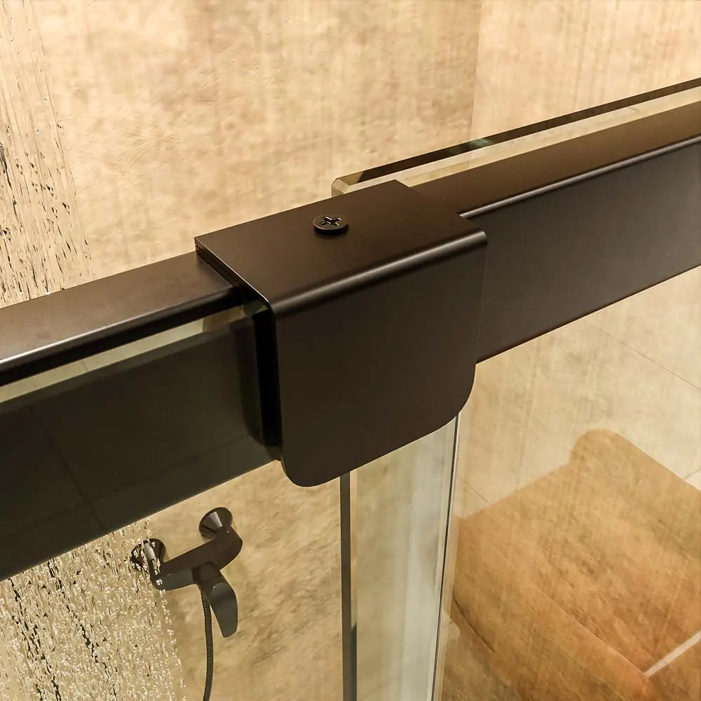 Cabine de douche frontale fixe AXER 1 – 1 porte coulissante en verre 6 mm. ACIER INOXYDABLE Noir mat – Image 4