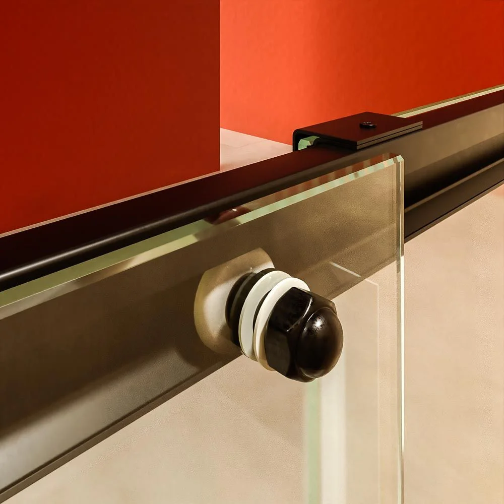 Cabine de douche frontale fixe AXER 1 – 1 porte coulissante en verre 6 mm. ACIER INOXYDABLE Noir mat – Image 7