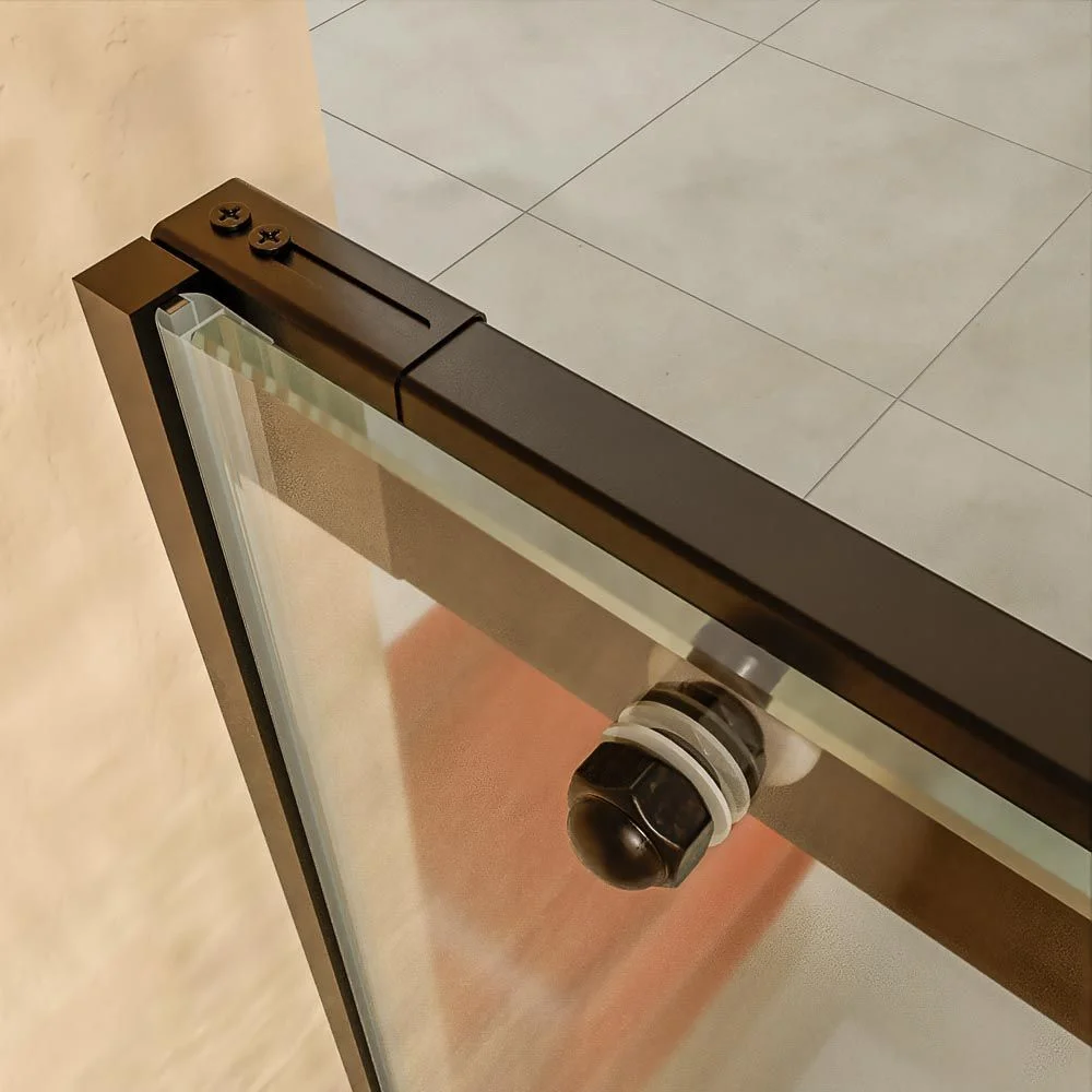 Cabine de douche frontale fixe AXER 1 – 1 porte coulissante en verre 6 mm. ACIER INOXYDABLE Noir mat – Image 2