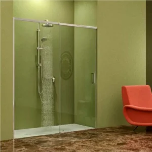 Paroi de douche frontale AXER 1 fixe – 1 porte coulissante en verre 6 mm. ACIER INOXIDABLE