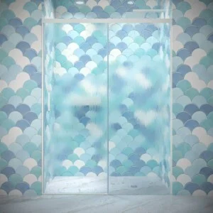 Paroi de douche frontale BASIC 1 fixe -1 porte coulissante. Pas de profil inférieur. Avec traitement anti-calcaire. Finition BLANC MAT.