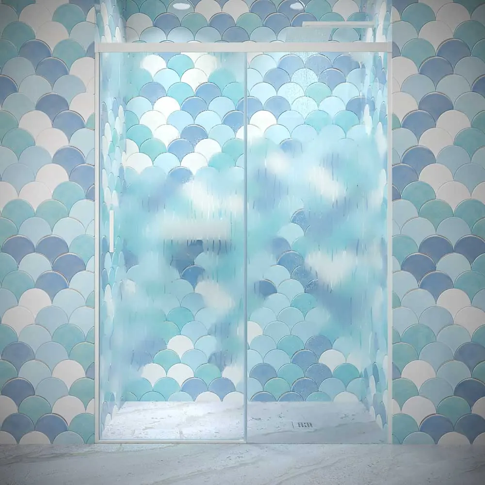 Paroi de douche frontale BASIC 1 fixe -1 porte coulissante. Pas de profil inférieur. Avec traitement anti-calcaire. Finition BLANC MAT.