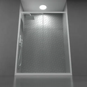 FRAME 1 paroi de douche frontale fixe - 1 porte coulissante en verre transparent. Fini BLANC MAT
