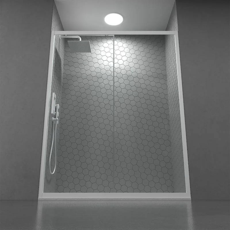 FRAME 1 paroi de douche frontale fixe - 1 porte coulissante en verre transparent. Fini BLANC MAT
