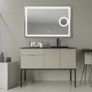 Meuble de salle de bain sur pieds ELLA 2 tiroirs - 2 portes finition PERLE