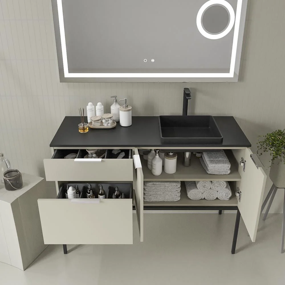 Meuble de salle de bain sur pieds ELLA 2 tiroirs - 2 portes finition PERLE – Image 2