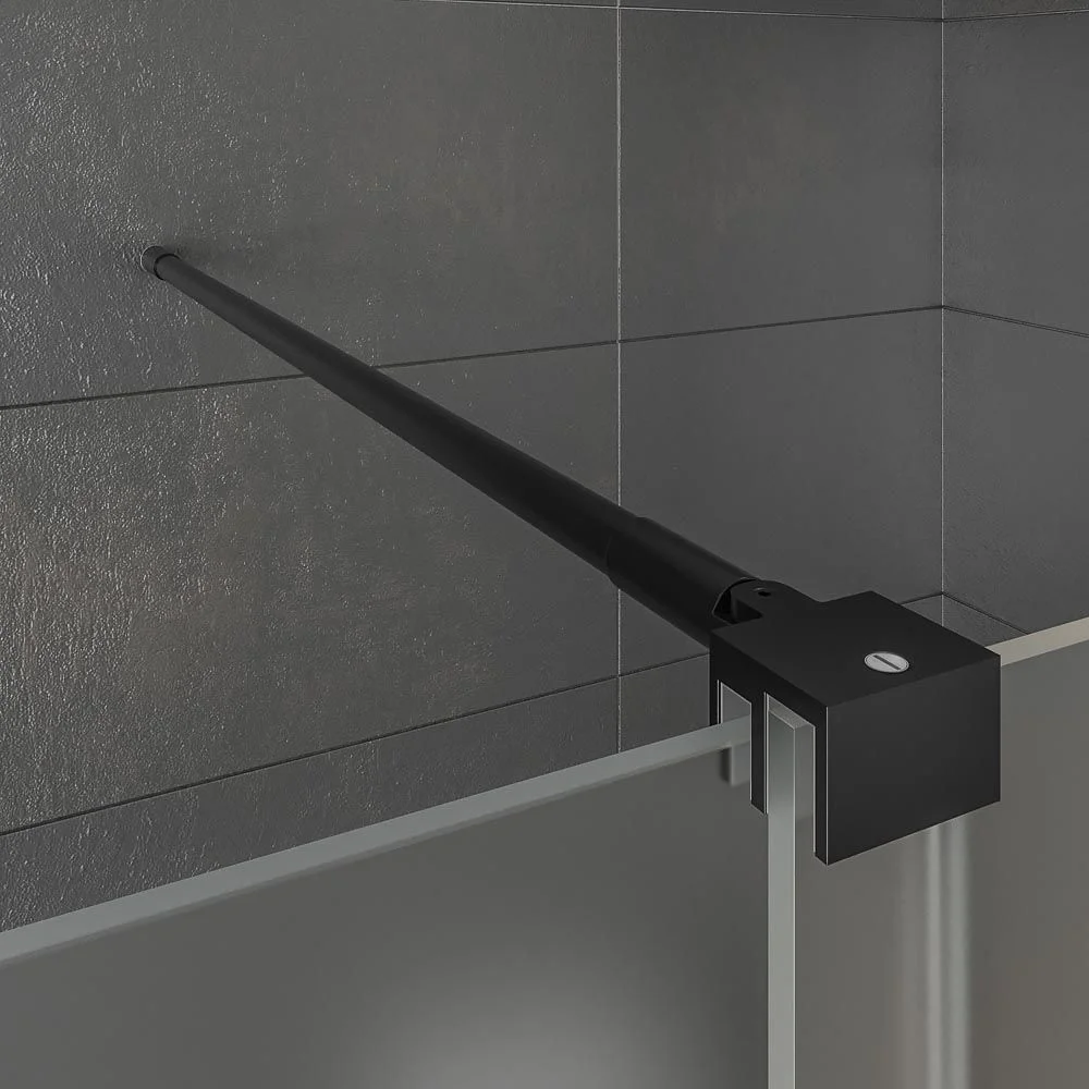 Paroi de douche ANDREA façade 1 fixe- 1 porte coulissante VERRE MAT roue inférieure. Finition NOIR MAT – Image 4