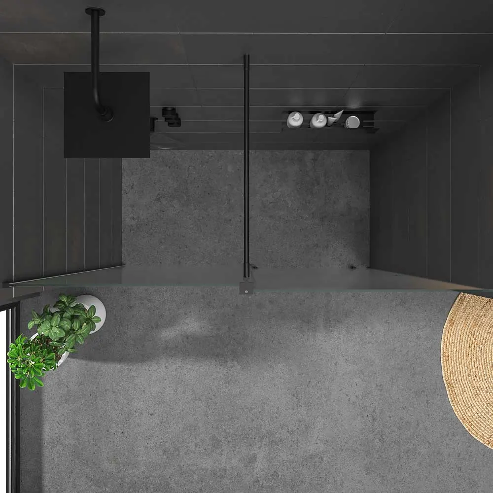 Paroi de douche ANDREA façade 1 fixe- 1 porte coulissante VERRE MAT roue inférieure. Finition NOIR MAT – Image 7