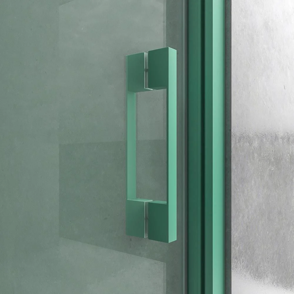 Paroi de douche frontale fixe LINEA1 -1 porte coulissante. Pas de profil inférieur. Finition VERT PATINE – Image 3