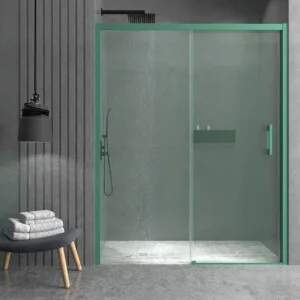 Paroi de douche frontale fixe LINEA1 -1 porte coulissante. Pas de profil inférieur. Finition VERT PATINE