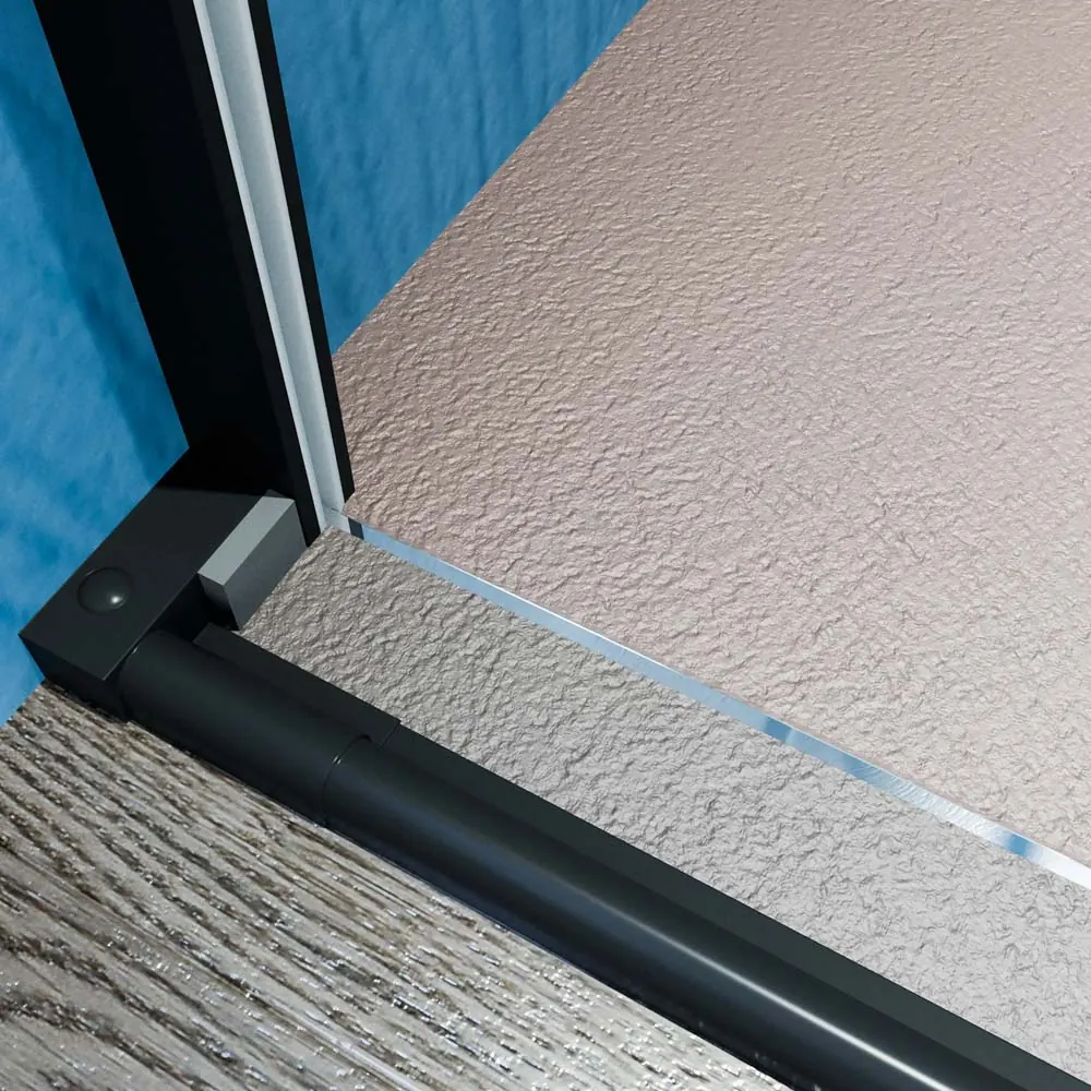 Paroi de douche frontale VERONA 1 fixe- 1 porte coulissante sans profilé supérieur Finition NOIR MAT – Image 10