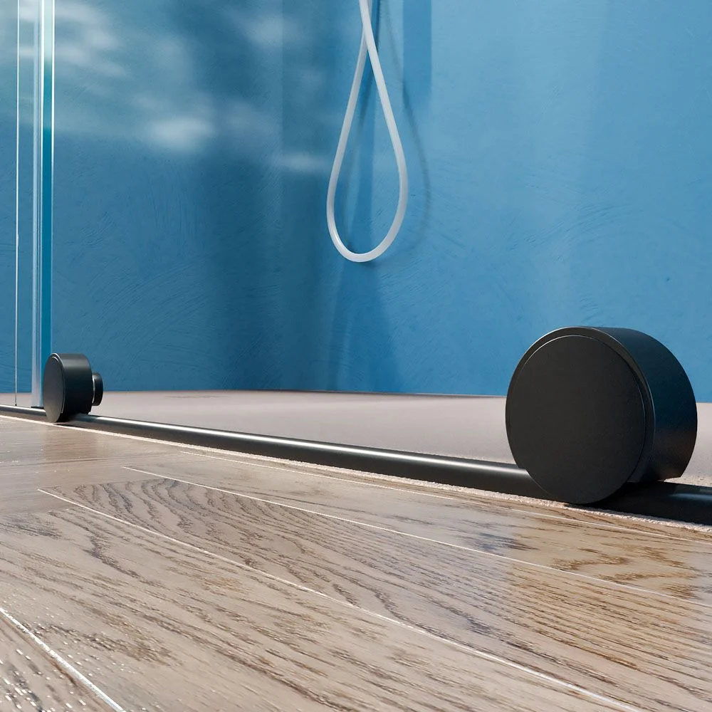 Paroi de douche frontale VERONA 1 fixe- 1 porte coulissante sans profilé supérieur Finition NOIR MAT – Image 9