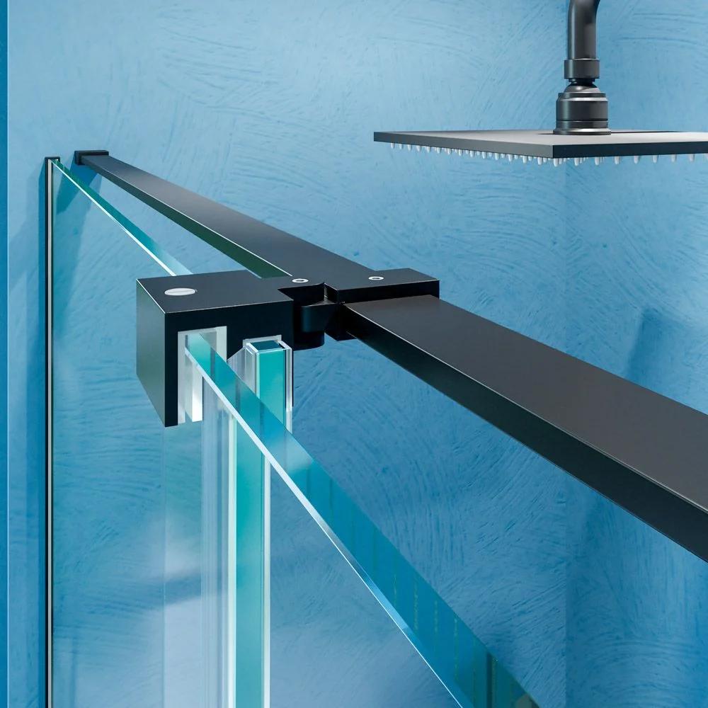 Paroi de douche frontale VERONA 1 fixe- 1 porte coulissante sans profilé supérieur Finition NOIR MAT – Image 8