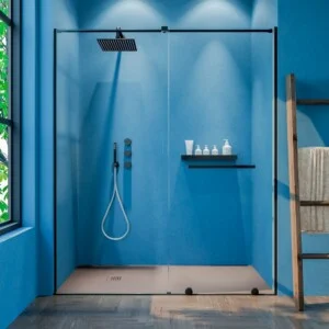 Paroi de douche frontale VERONA 1 fixe- 1 porte coulissante sans profilé supérieur Finition NOIR MAT