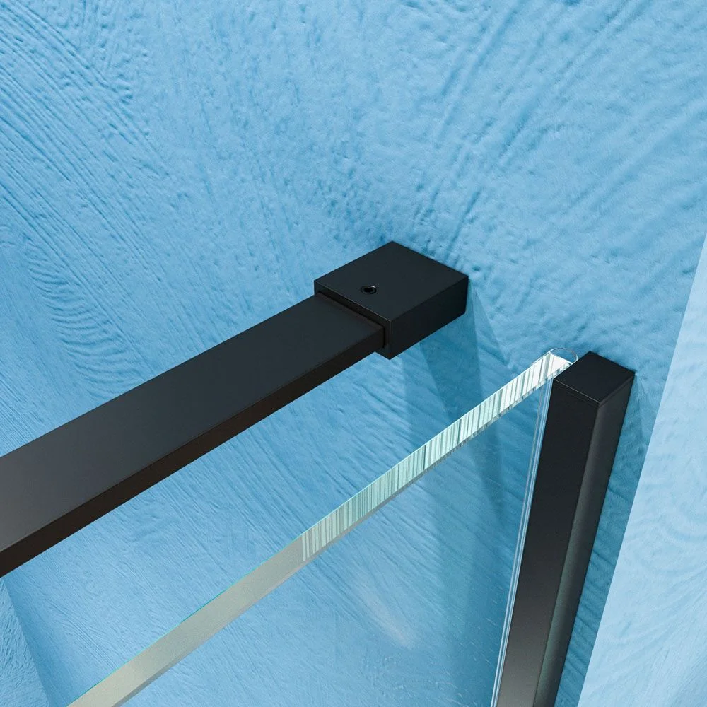 Paroi de douche frontale VERONA 1 fixe- 1 porte coulissante sans profilé supérieur Finition NOIR MAT – Image 6
