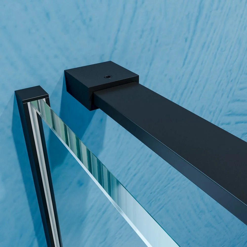 Paroi de douche frontale VERONA 1 fixe- 1 porte coulissante sans profilé supérieur Finition NOIR MAT – Image 5